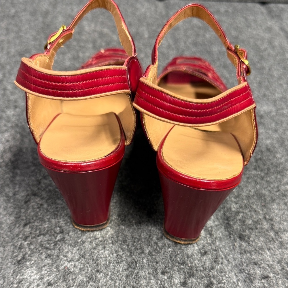 Vintage 1940’s Elegant Red Peep-Toe Heels by The Red Cross Shoe Corp - Picture 8 of 16